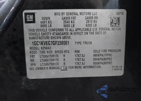 2016 Chevrolet Silverado 2500Hd Lt z USA, uszkodzony, nr VIN 1GC1KVEG7GF238081